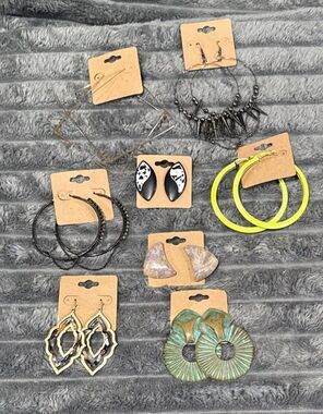 Vintage 80's Statement Earrings Lot Of 8 Pierced Neon Spikes Stone Triangles